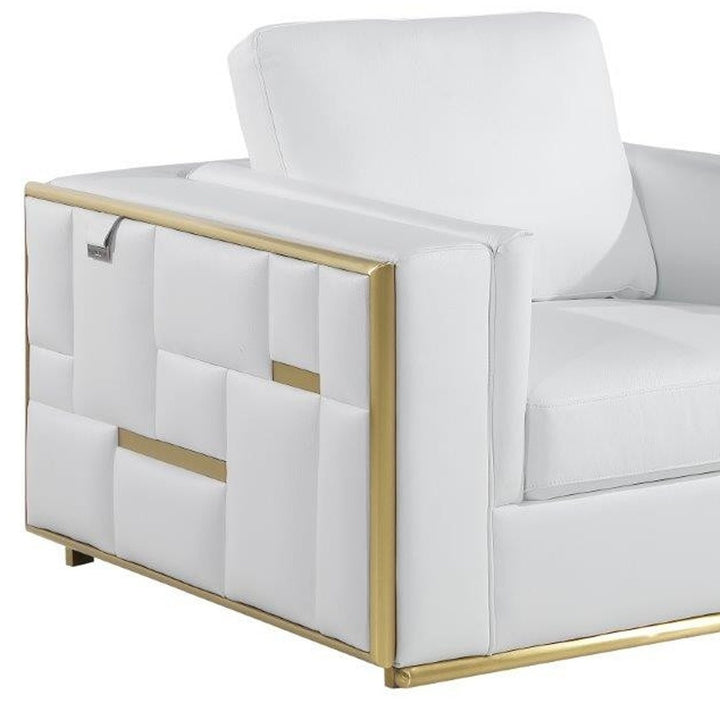 47" White And Gold Top Grain Leather Club Chair