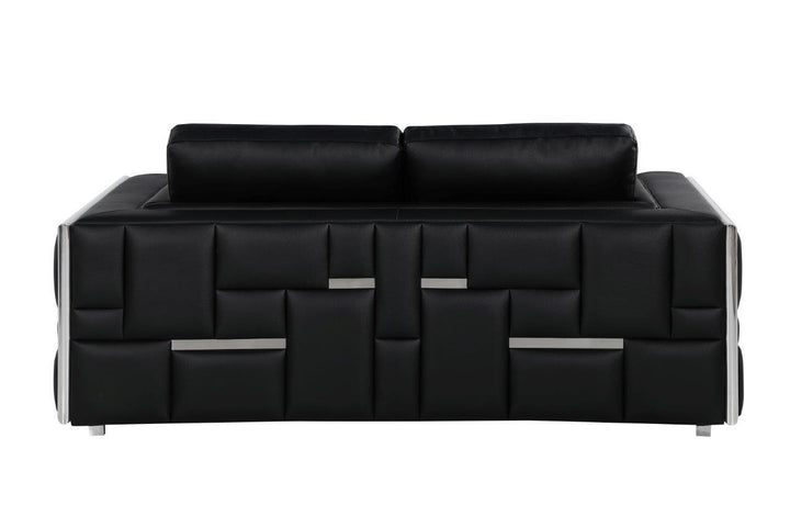 73" Black And Silver Metallic Top Grain Leather Loveseat