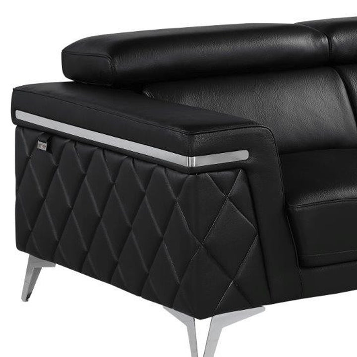 70" Black And Silver Metallic Top Grain Leather Loveseat