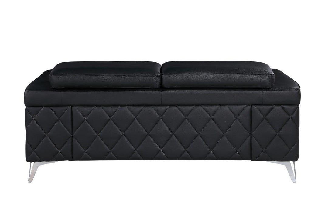 70" Black And Silver Metallic Top Grain Leather Loveseat