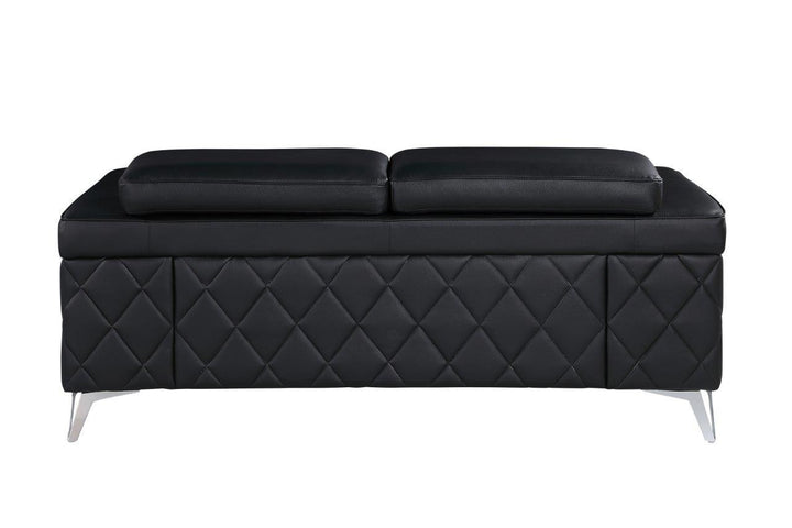 70" Black And Silver Metallic Top Grain Leather Loveseat