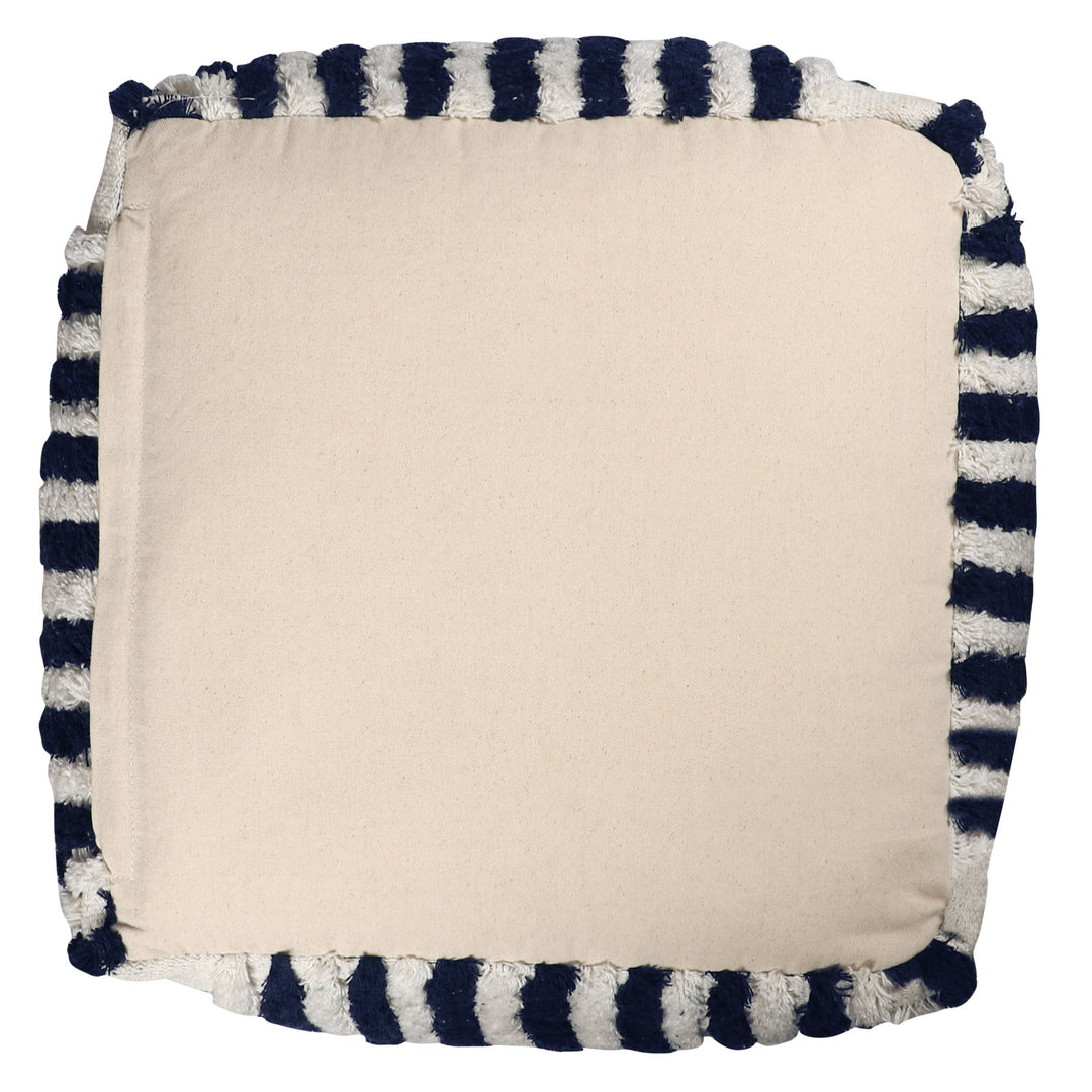 18" Blue Cotton Cube Striped Pouf Ottoman