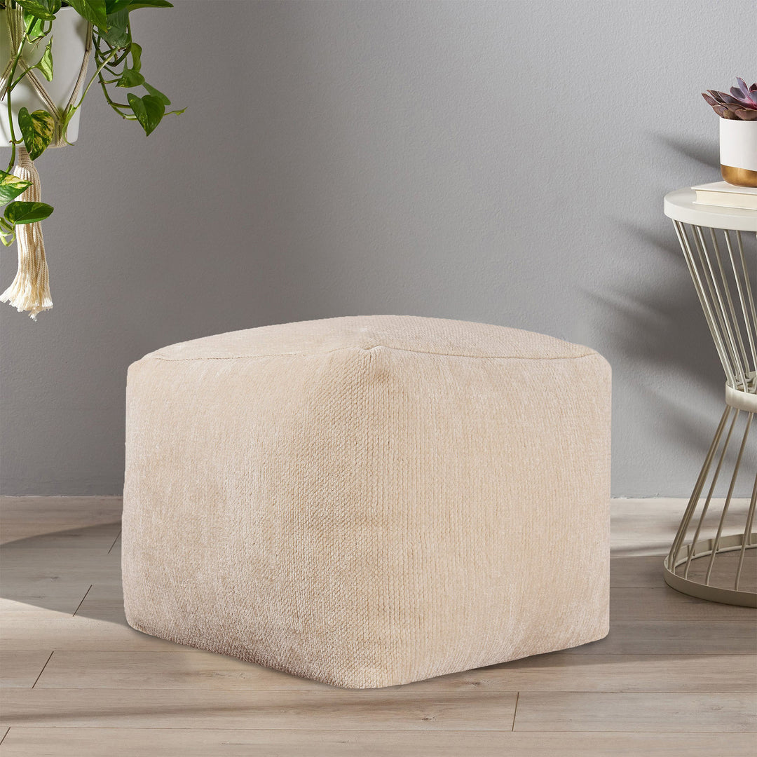 18" Gray Chenille Cube Pouf Ottoman