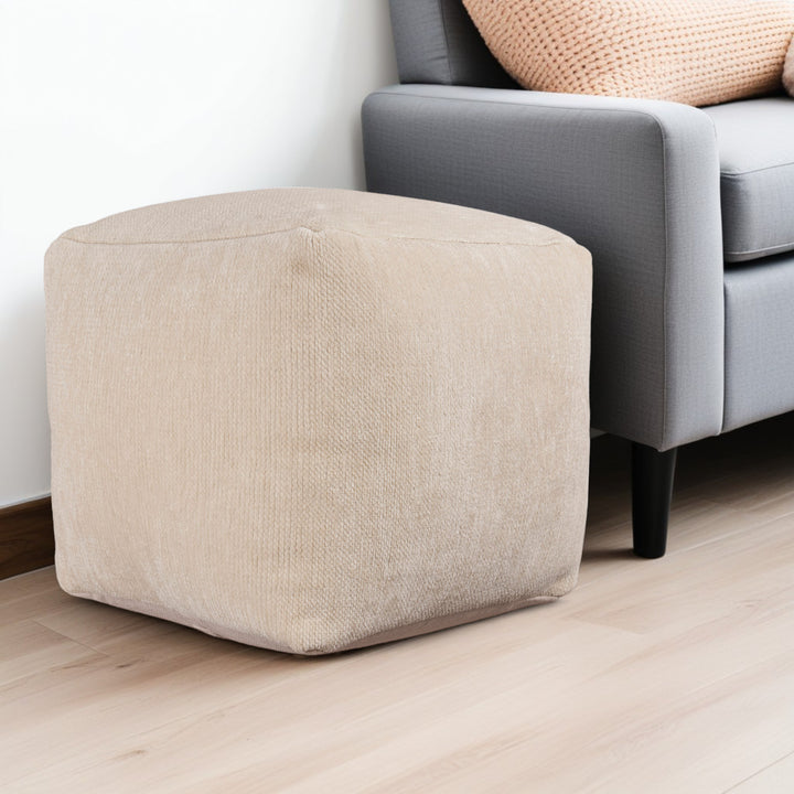 18" Gray Chenille Cube Pouf Ottoman