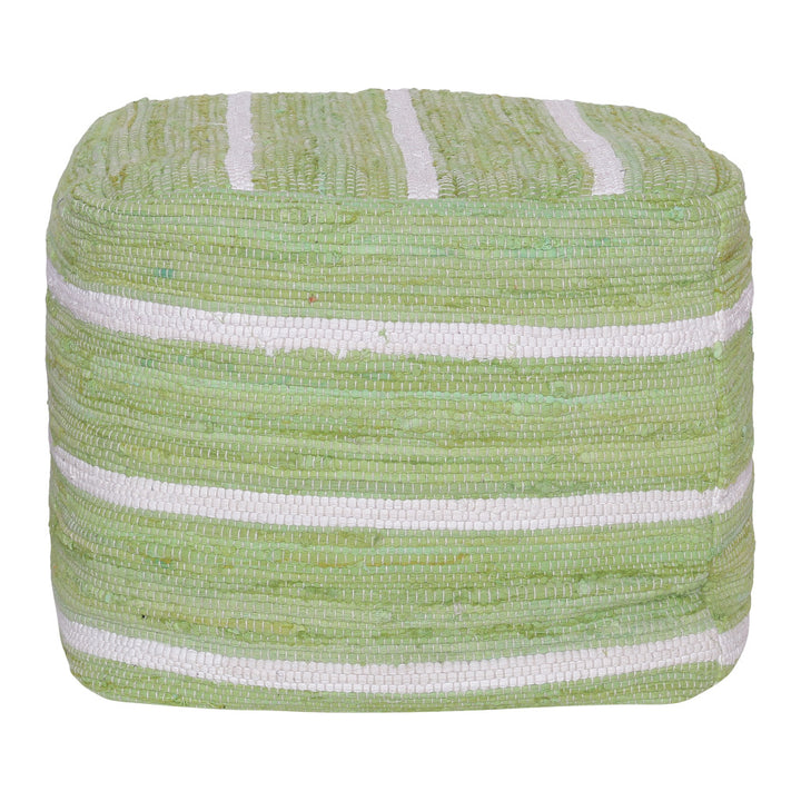 18" Green Cotton Cube Striped Pouf Ottoman