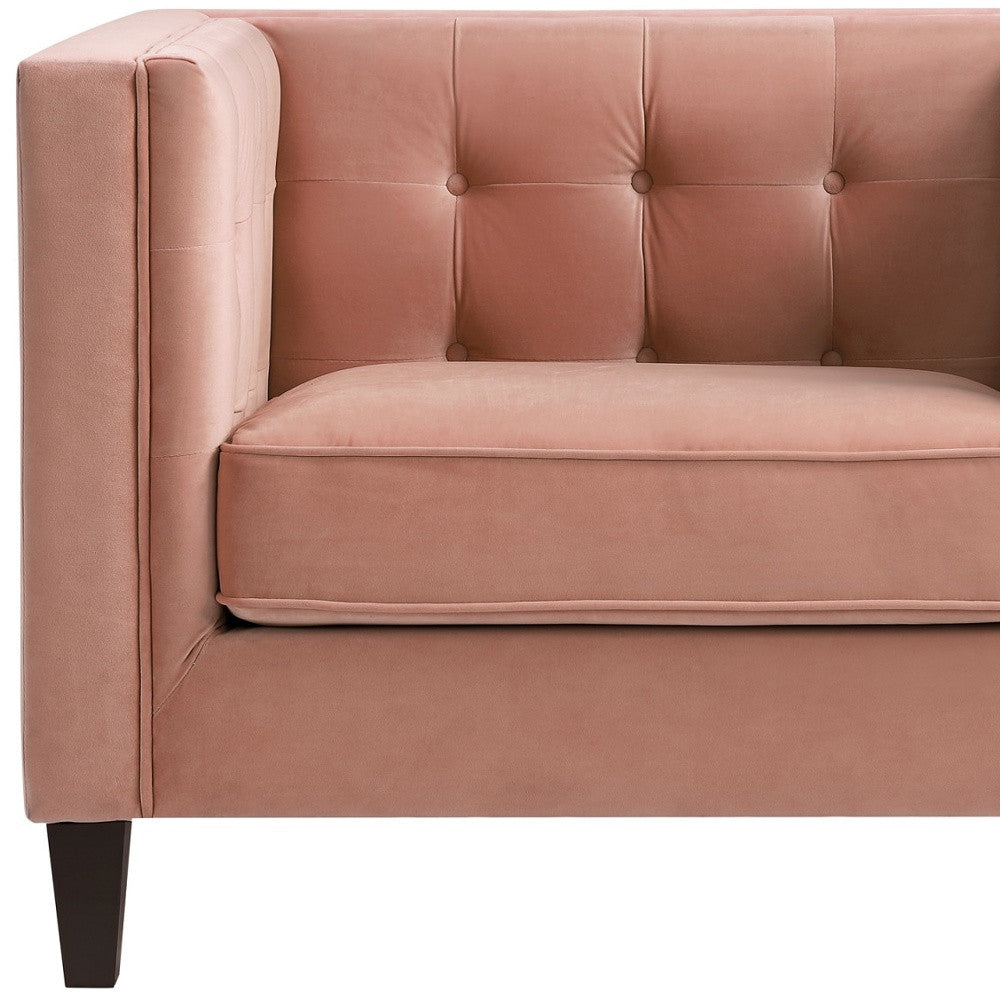 34" Blush And Espresso Velvet Tufted Club Chair