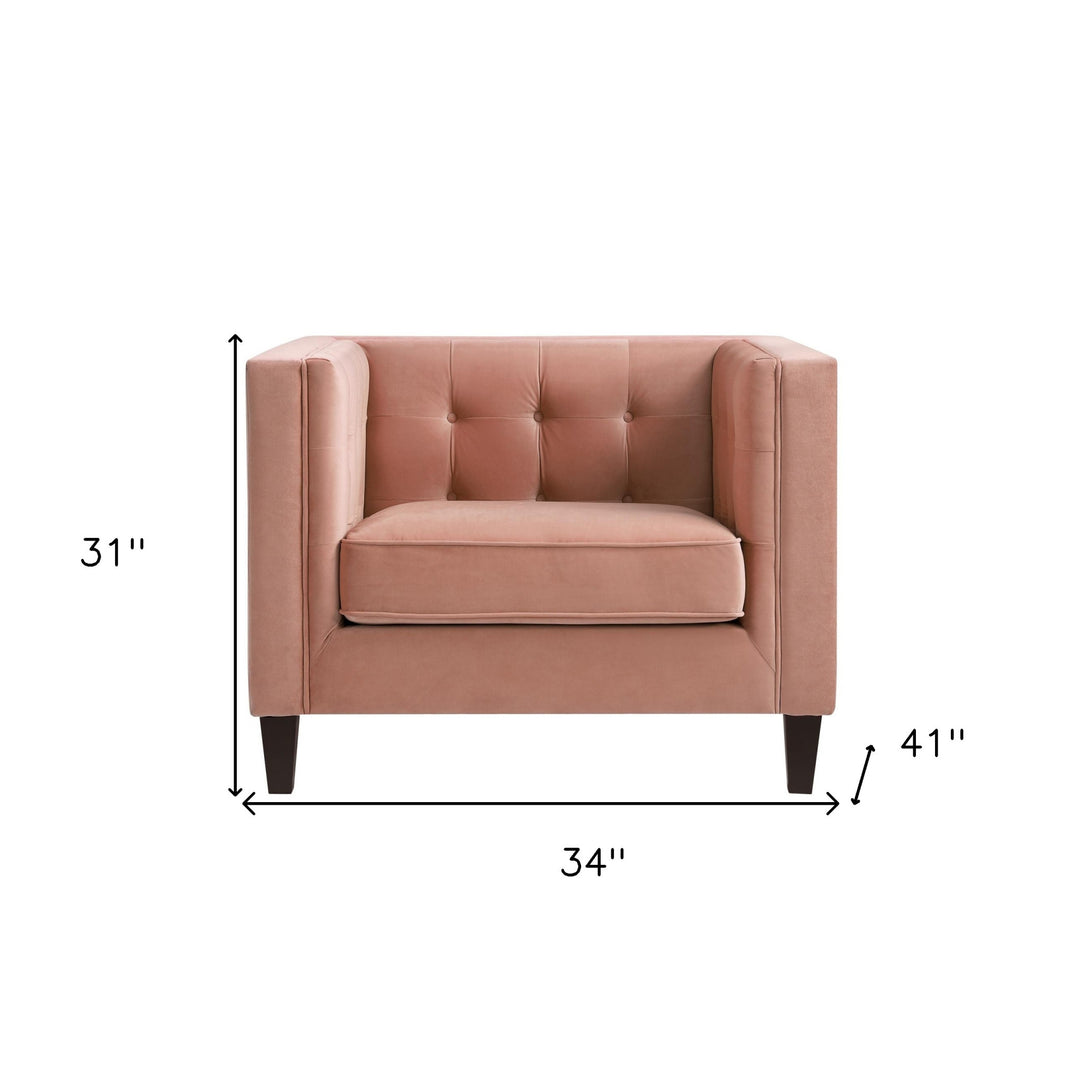 34" Blush And Espresso Velvet Tufted Club Chair