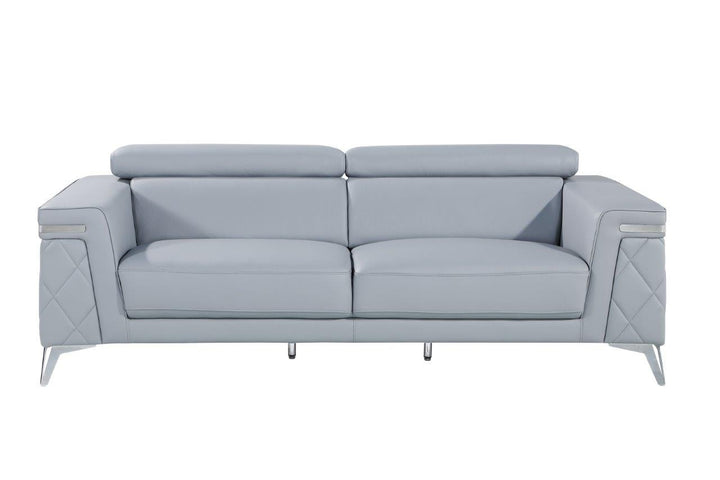 89" Light Blue Italian Leather Sofa With Silver Legs