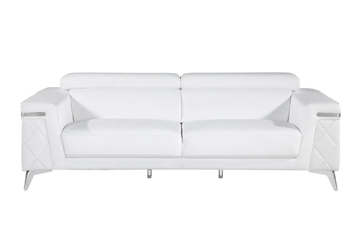 89" White Italian Leather Sofa With Silver Legs