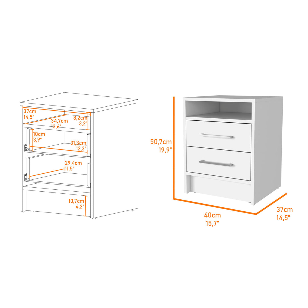 20" White Two Drawers Faux Wood Nightstand