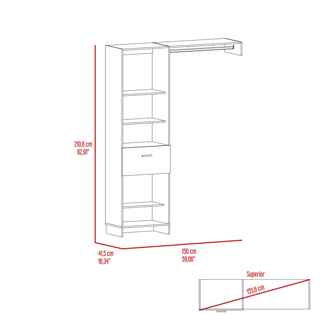 59" White Manufactured Wood Closet System