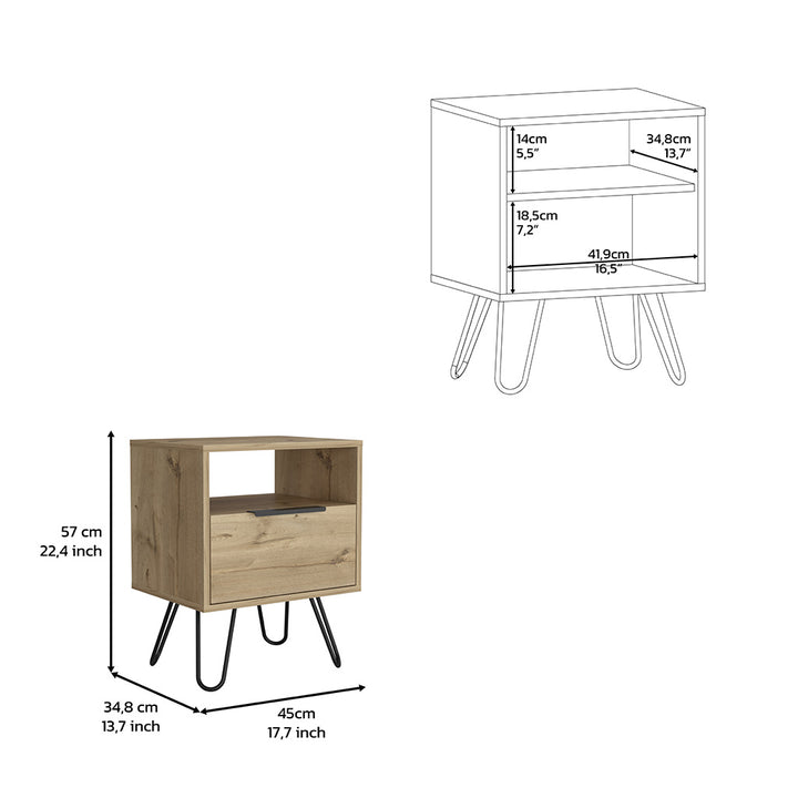 22" Beige Faux Wood Nightstand With Storage