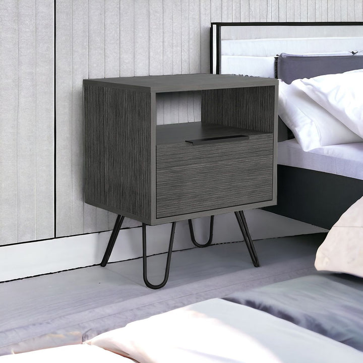 22" Gray Faux Wood Nightstand With Storage