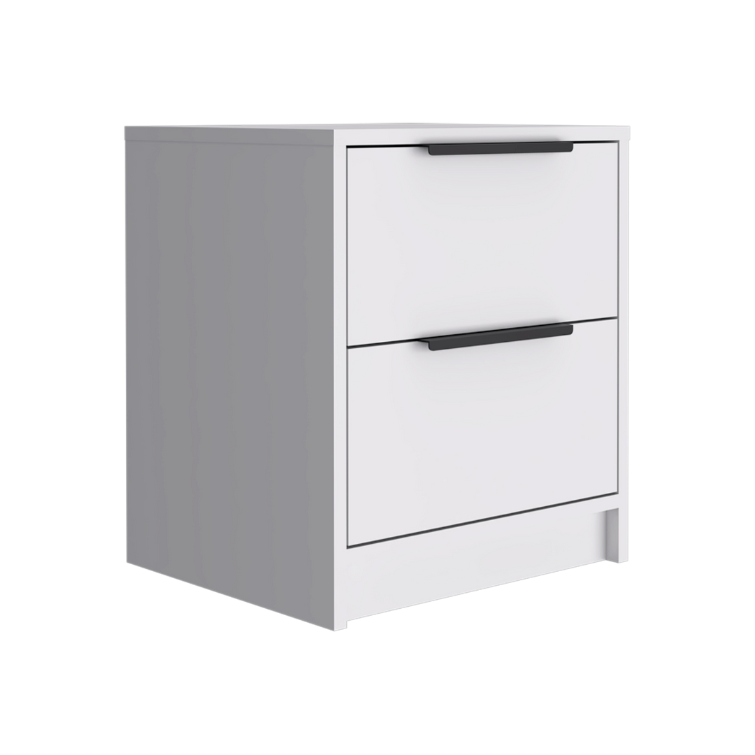 19" White Two Drawer Faux Wood Nightstand