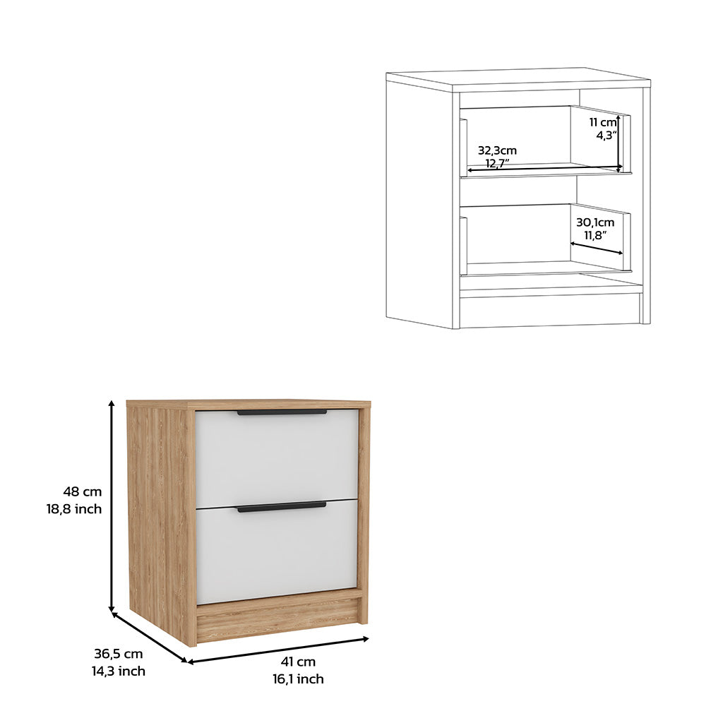 19" White Two Drawer Faux Wood Nightstand