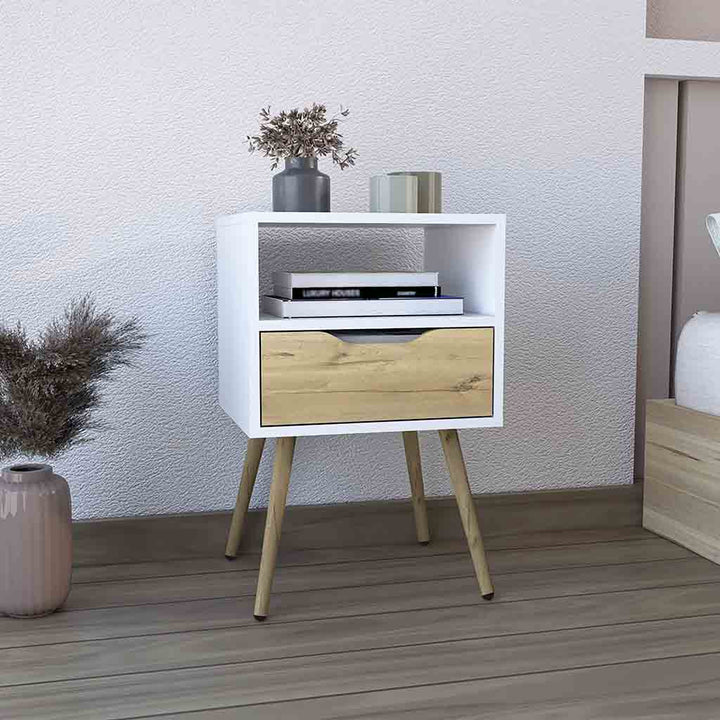 25" White One Drawer Faux Wood Nightstand