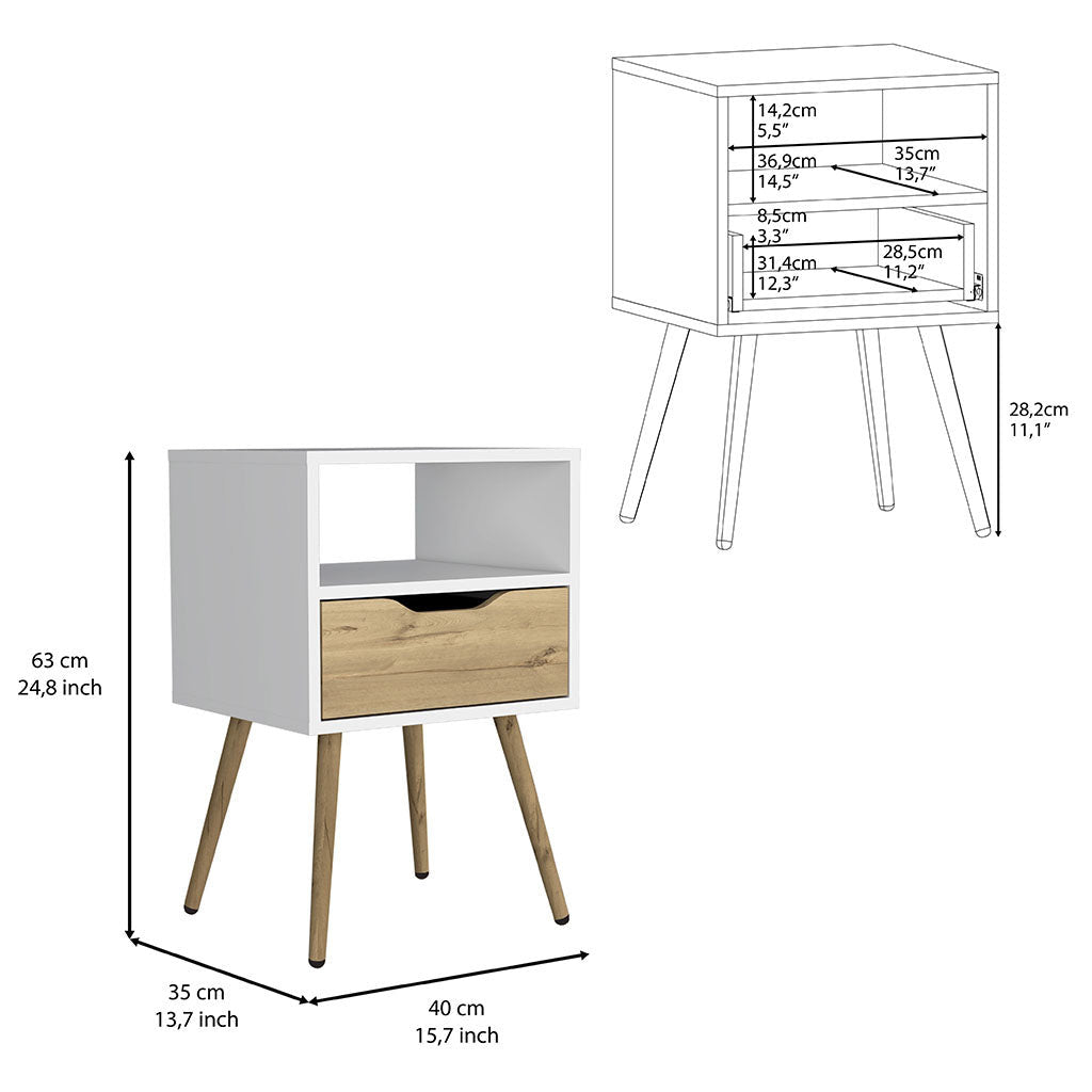 25" White One Drawer Faux Wood Nightstand