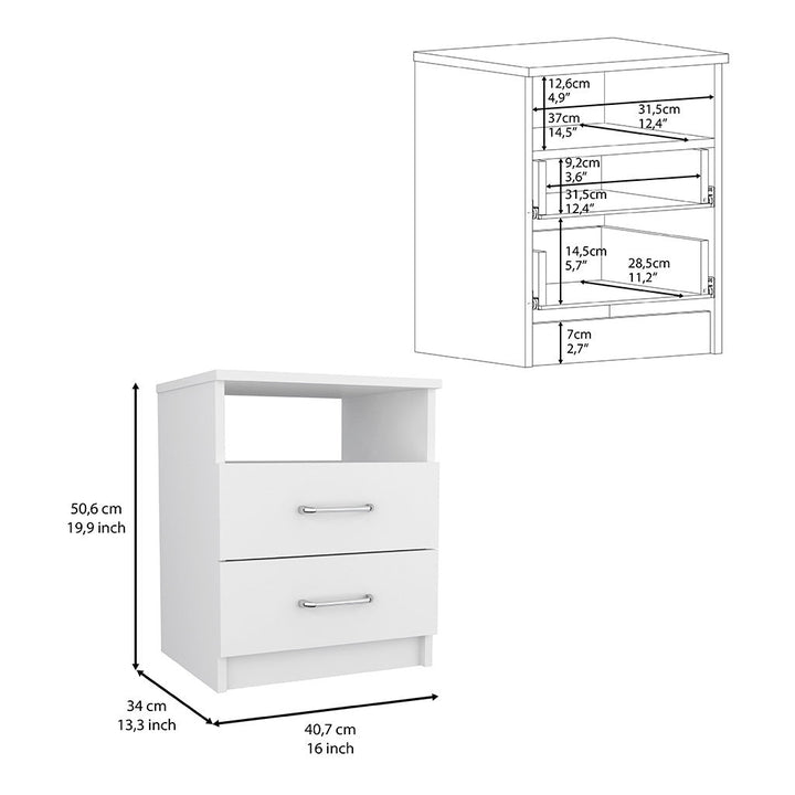 20" White Two Drawer Faux Wood Nightstand