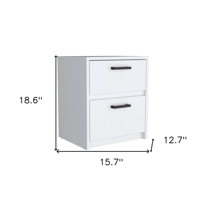 19" White Two Drawer Faux Wood Nightstand