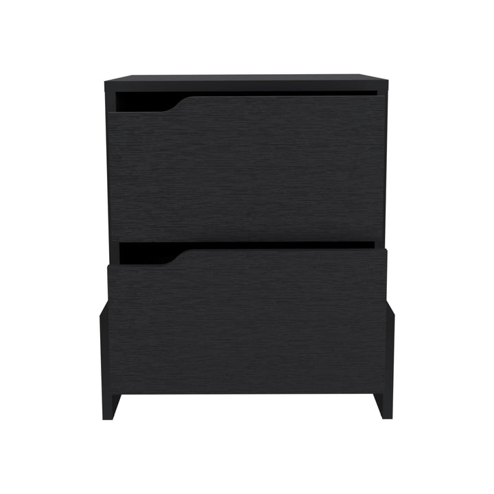 20" Black Two Drawer Faux Wood Nightstand