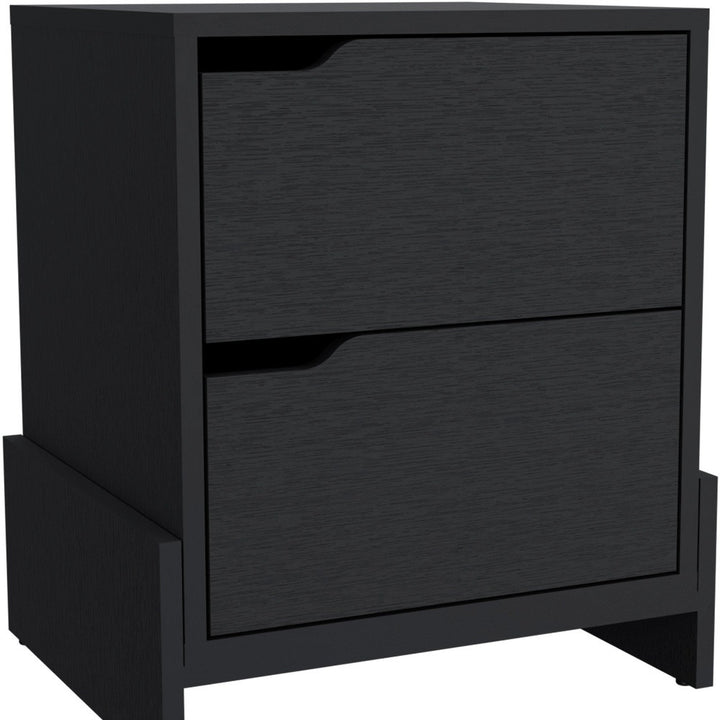 20" Black Two Drawer Faux Wood Nightstand