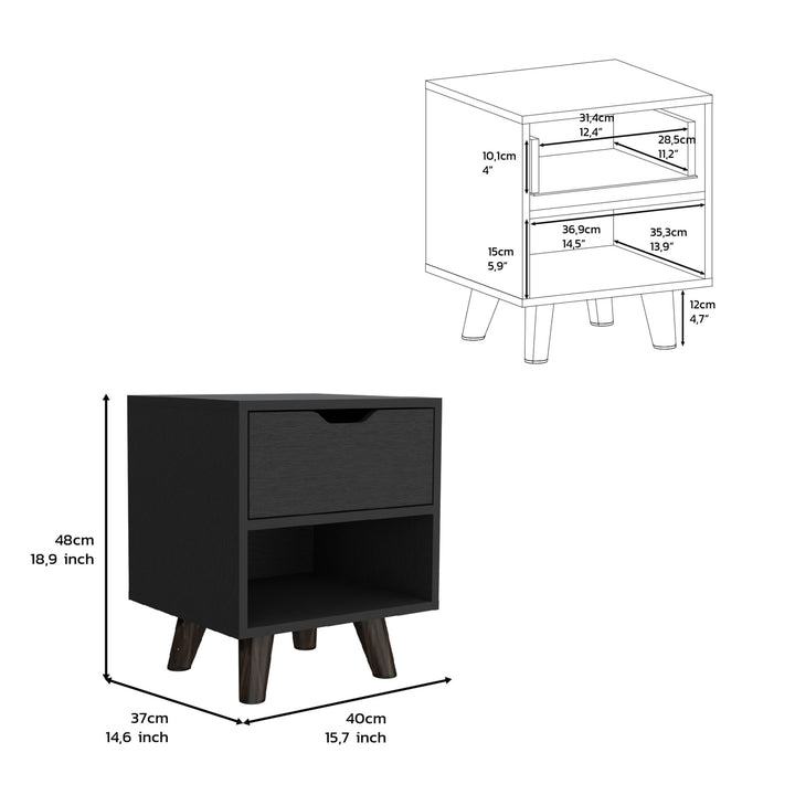 19" Black One Drawer Faux Wood Nightstand