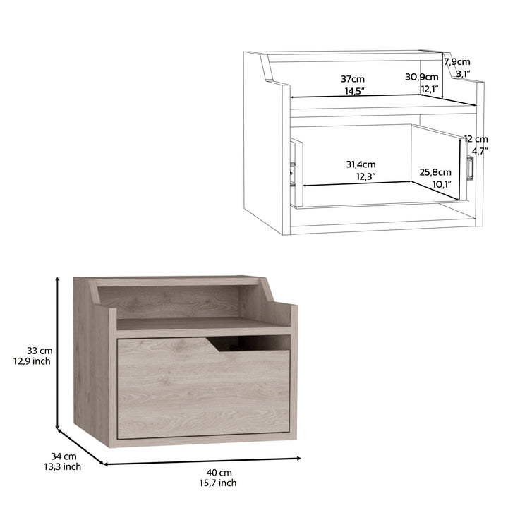 13" Gray One Drawer Faux Wood Floating Nightstand