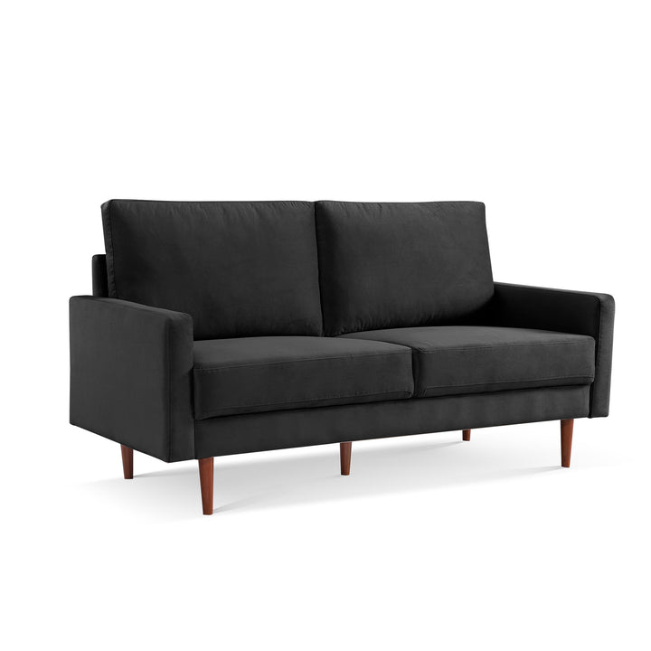 69" Black Velvet Sofa With Dark Brown Legs