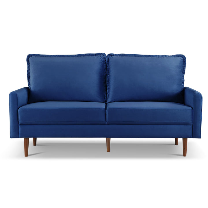 69" Blue Velvet Sofa With Dark Brown Legs