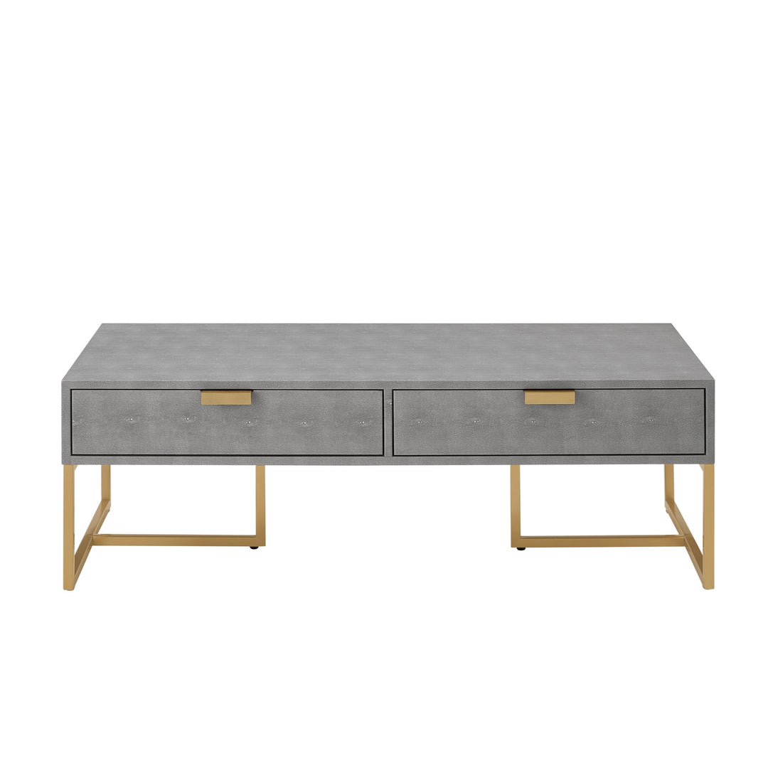 46" Gray And Gold Stainless Steel Coffee Table With Two Drawers