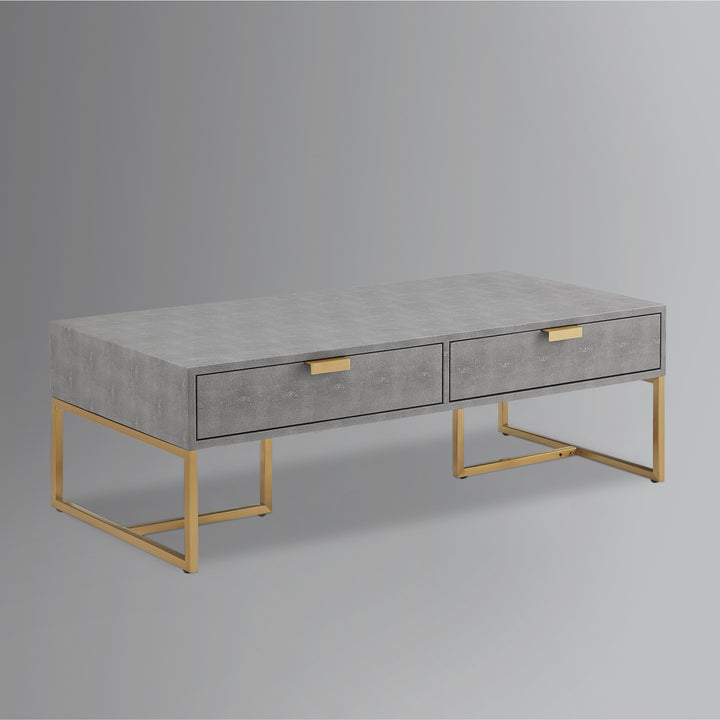 46" Gray And Gold Stainless Steel Coffee Table With Two Drawers