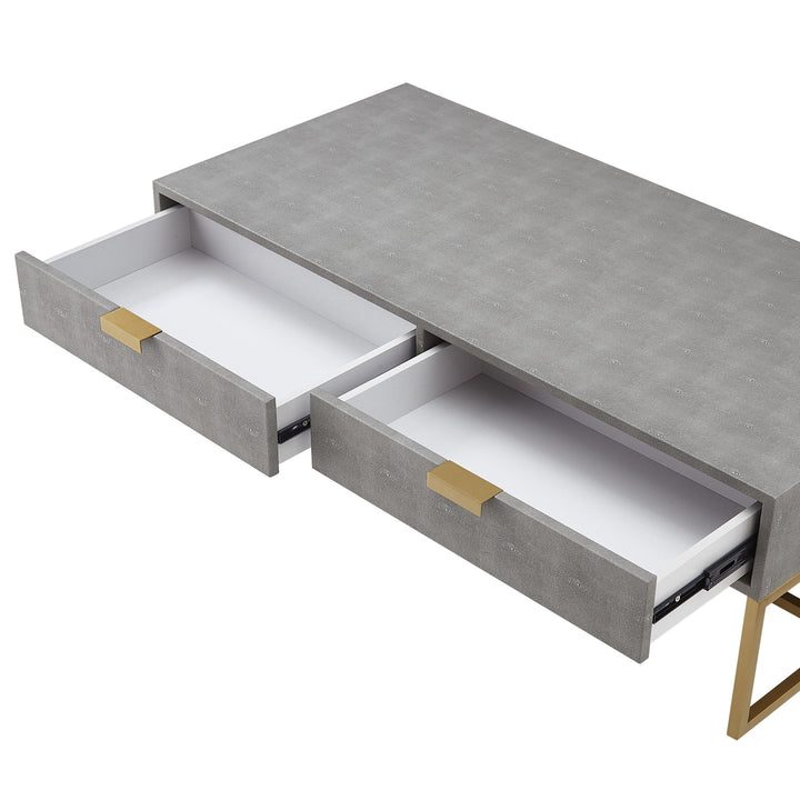 46" Gray And Gold Stainless Steel Coffee Table With Two Drawers