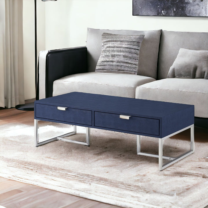 46" Gray And Gold Stainless Steel Coffee Table With Two Drawers