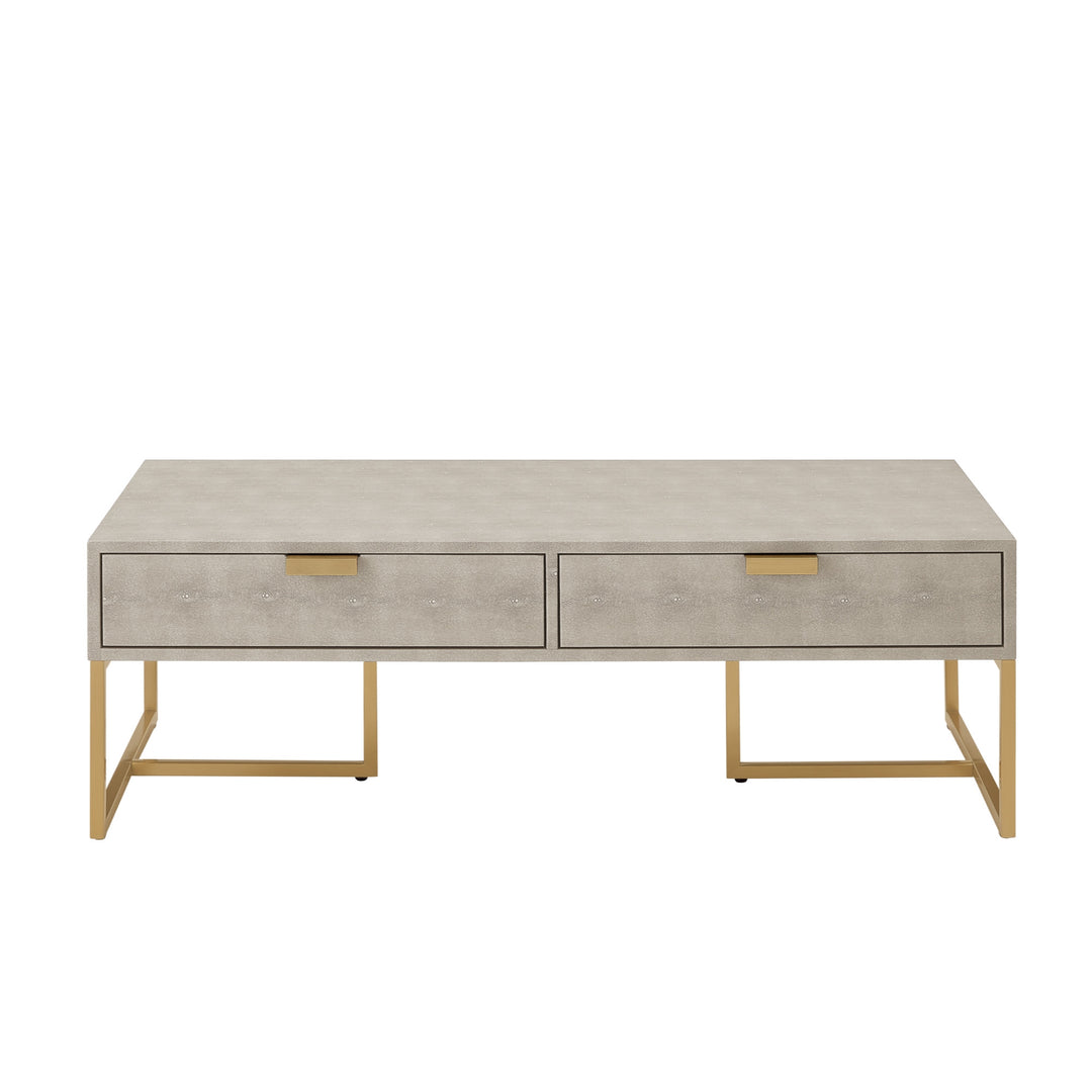 46" Gray And Gold Stainless Steel Coffee Table With Two Drawers