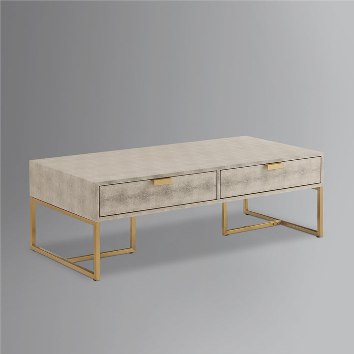 46" Gray And Gold Stainless Steel Coffee Table With Two Drawers