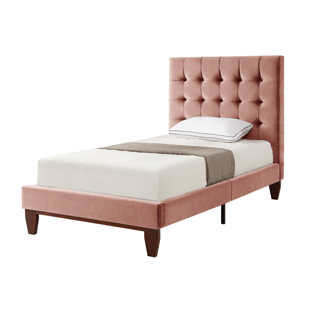 Beige Solid Wood King Tufted Upholstered Linen Bed