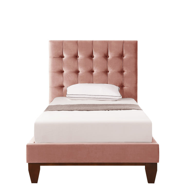 Beige Solid Wood King Tufted Upholstered Linen Bed