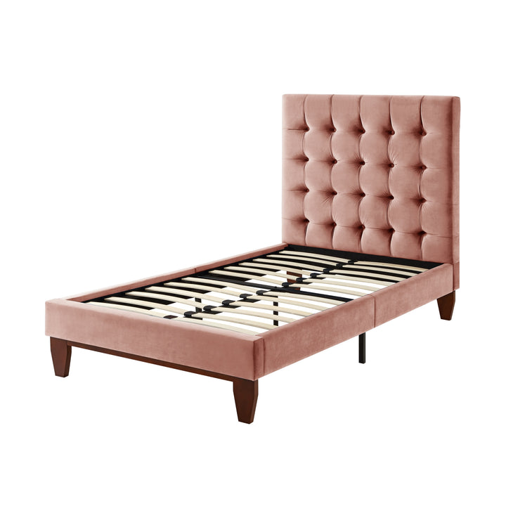 Beige Solid Wood King Tufted Upholstered Linen Bed