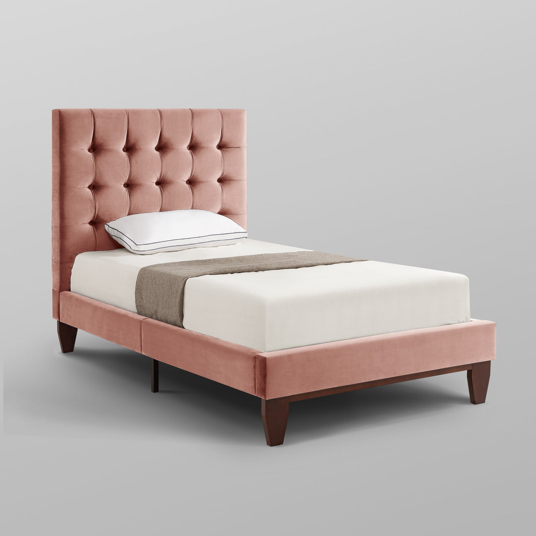 Beige Solid Wood King Tufted Upholstered Linen Bed