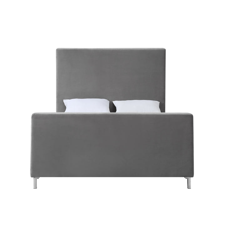 Gray Solid Wood Queen Upholstered Velvet Bed