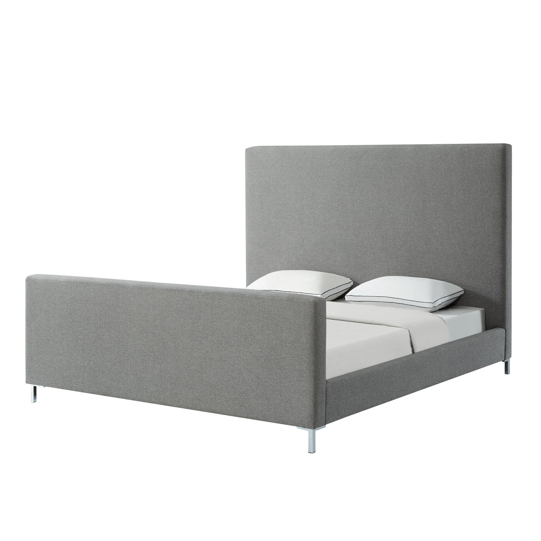 Gray Solid Wood Queen Upholstered Velvet Bed