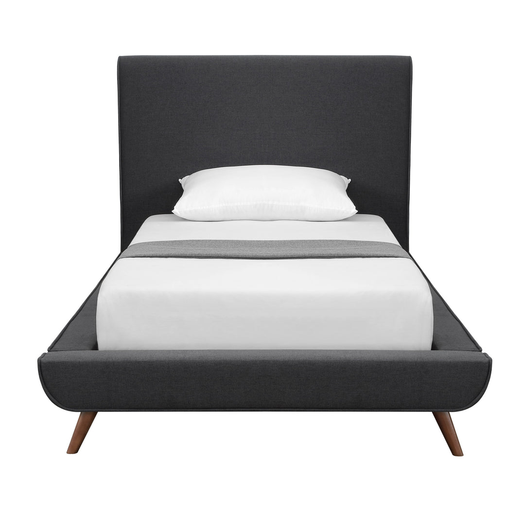 Charcoal Solid Wood Twin Upholstered Linen Bed