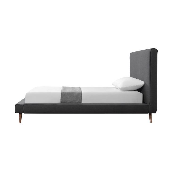 Charcoal Solid Wood Twin Upholstered Linen Bed