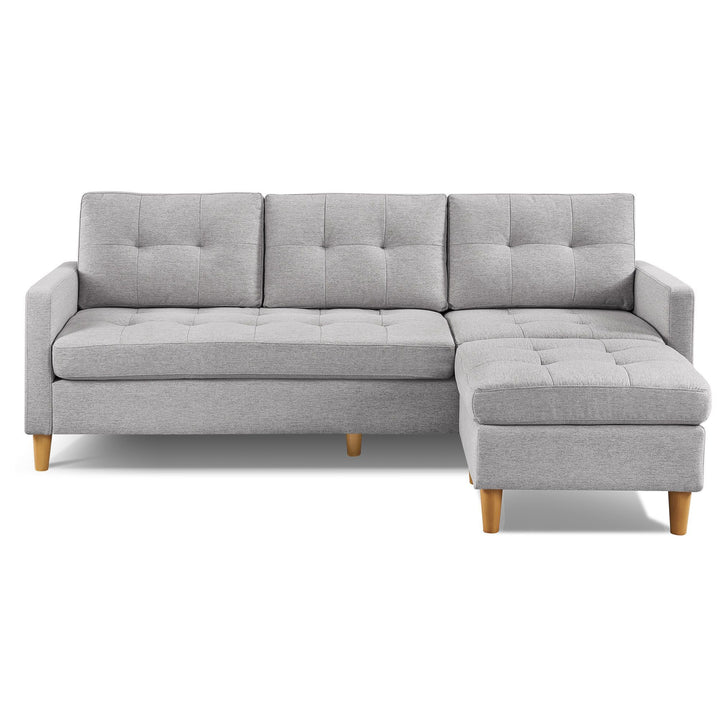 87" Light Gray Polyester Blend Sofa With Ottoman With Natural Legs