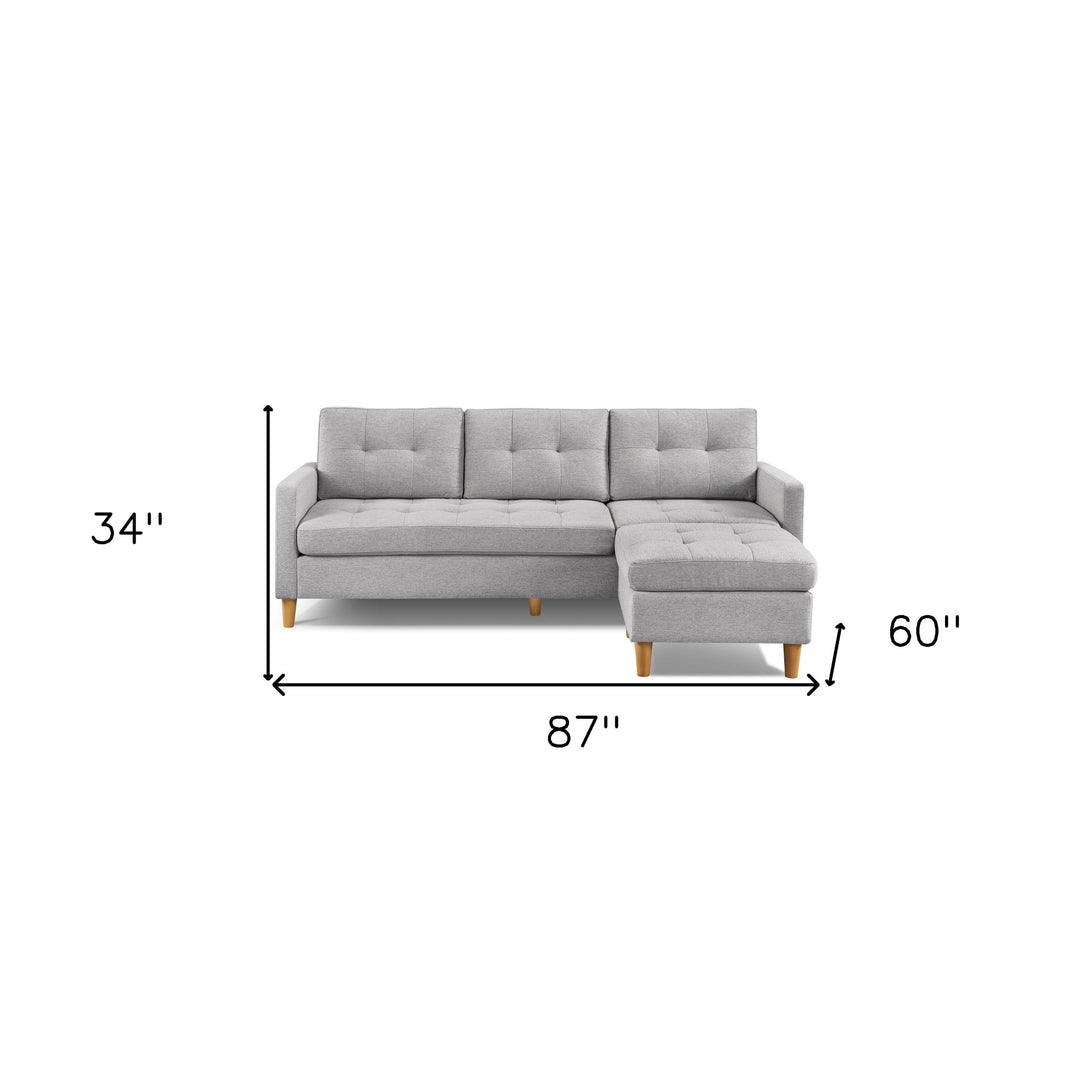 87" Light Gray Polyester Blend Sofa With Ottoman With Natural Legs