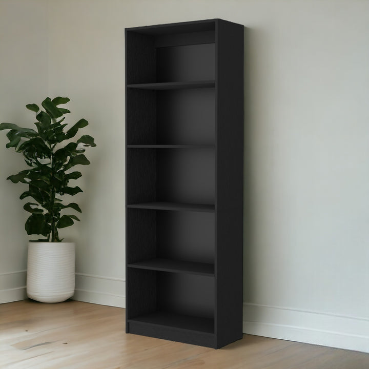 71" Black Five Tier Bookcase