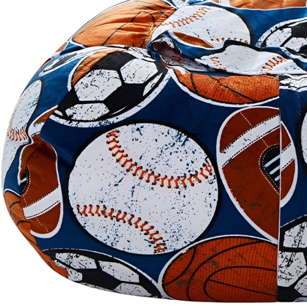 32" Blue and Orange Microfiber Round Sports Pouf Cover