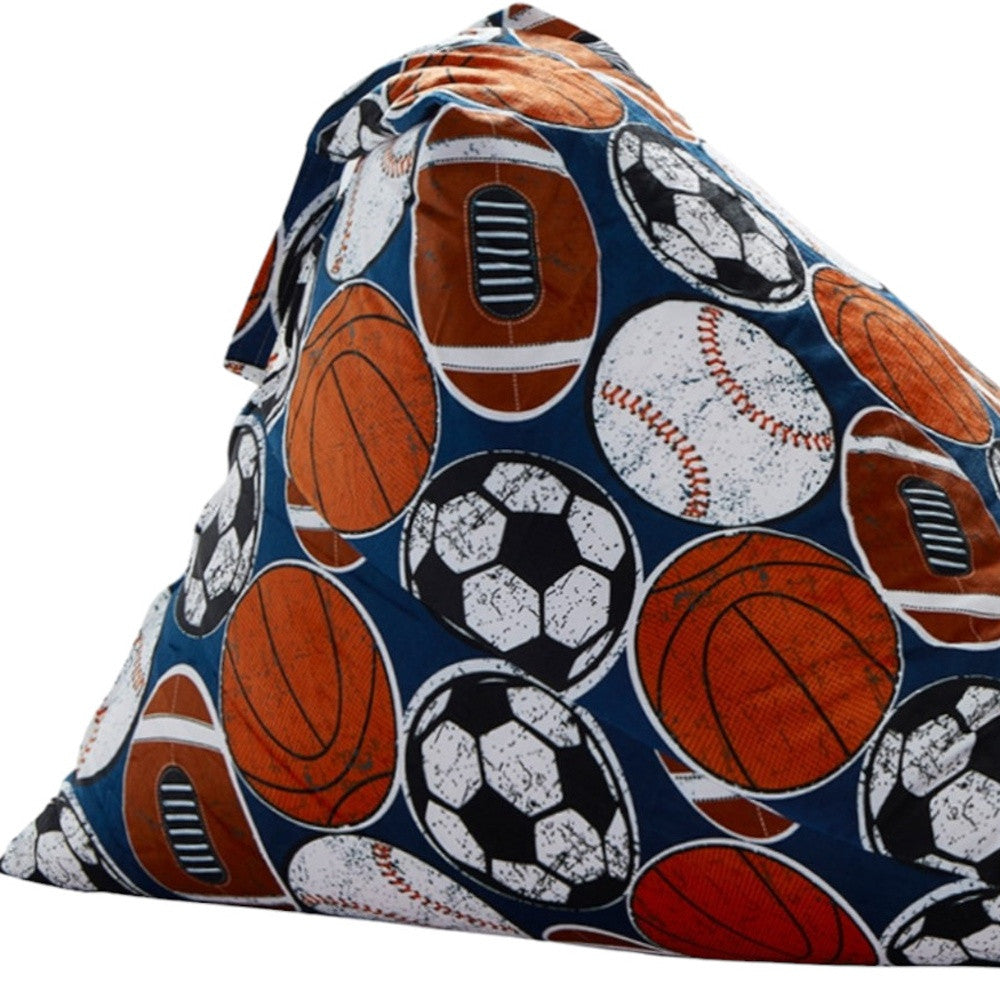 35" Blue and White Microfiber Sports Pouf Cover