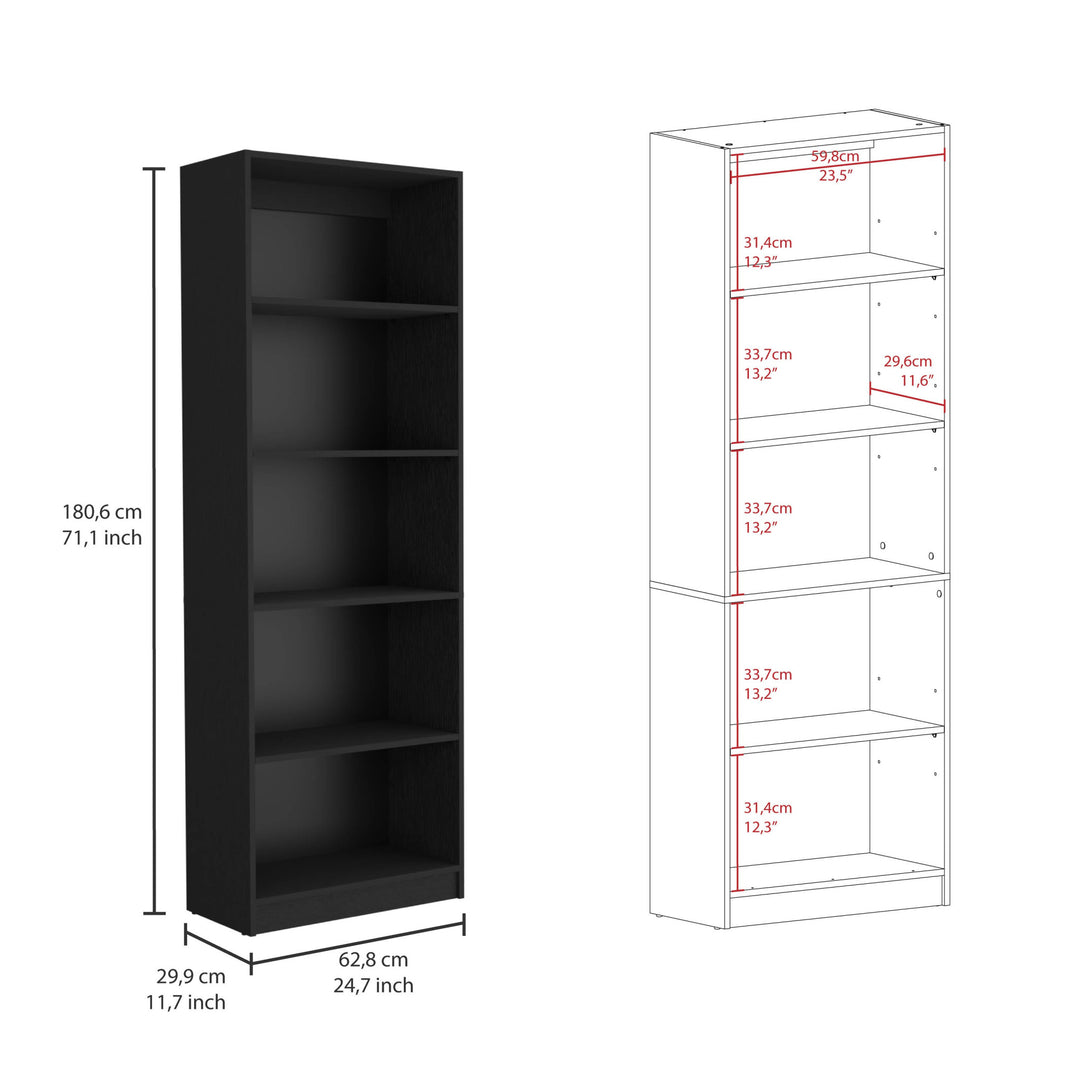 Set of Two 71" Black Five Tier Bookcase With Two Doors