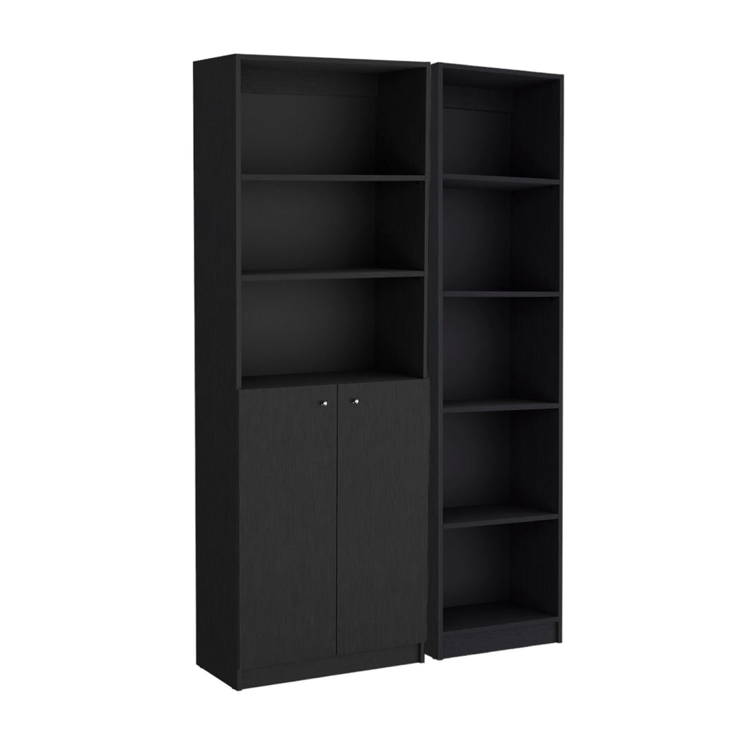 71" Black Five Tier Bookcase with Two doors